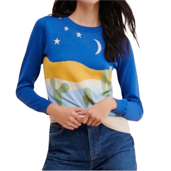 Modcloth Sweaters - ModCloth Small Blue Starry Skies Desert Crewneck Sweater